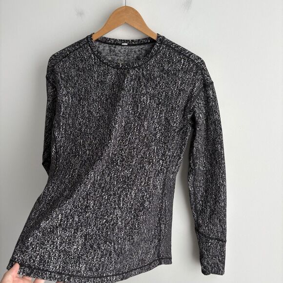 Lululemon Size 8 Top Outrun Long Sleeve Suited Print White Black Rulu Reflective - Picture 8 of 8